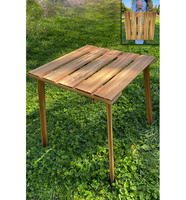 Katlanır Kamp Ve Piknik Masası Ahşap Çantalı 50x50cm Balkon Bahçe Masası Ykm Mob188