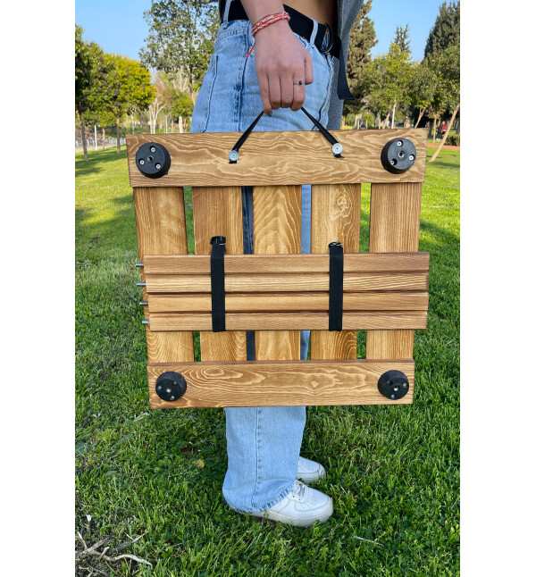 Katlanır Kamp Ve Piknik Masası Ahşap Çantalı 50x50cm Balkon Bahçe Masası Ykm Mob188