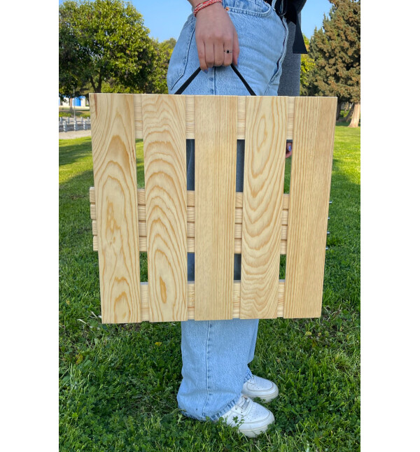 Katlanır Kamp ve Piknik Masası Ahşap Çantalı 50x50cm Balkon Bahçe Masası Nat mob189