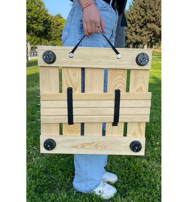 Katlanır Kamp ve Piknik Masası Ahşap Çantalı 50x50cm Balkon Bahçe Masası Nat mob189