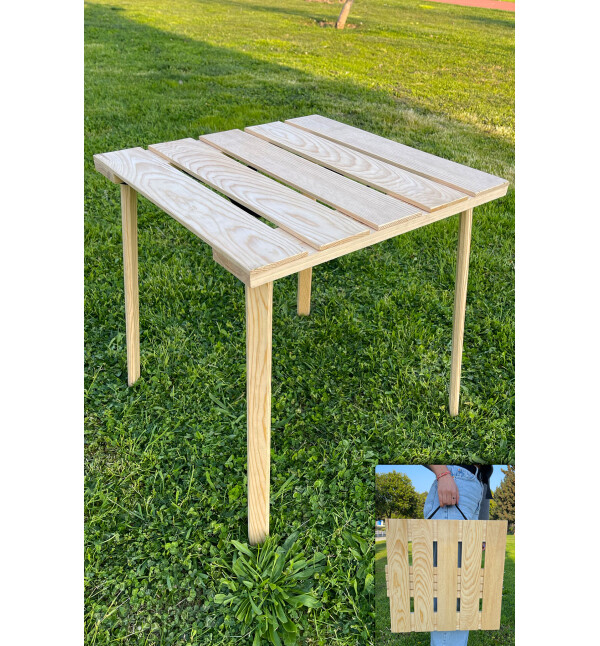 Katlanır Kamp ve Piknik Masası Ahşap Çantalı 50x50cm Balkon Bahçe Masası Nat mob189