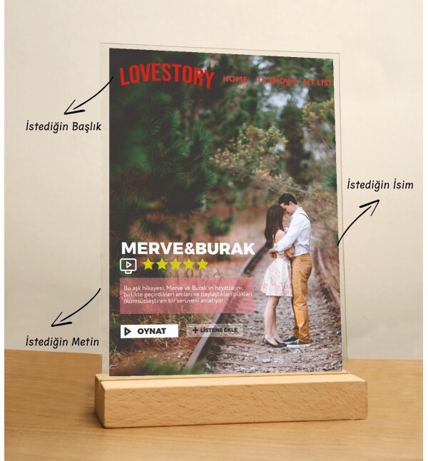 Kendin Tasarla Kişiye Özel Fotoğraflı İsimli Mesajlı Sinema Tasarım Masaüstü Plak Fotoğraf Çerçevesi