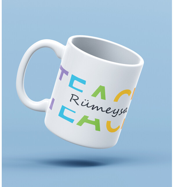 Kendin Tasarla Kişiye Özel İsimli Teacher Öğretmen Kelimeli Tasarım Kupa Bardak