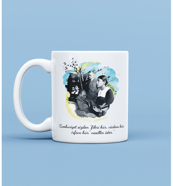 Kendin Tasarla Kişiye Özel İsimli ve Mesajlı Atatürk Tasarımlı Öğretmene Kupa Bardak