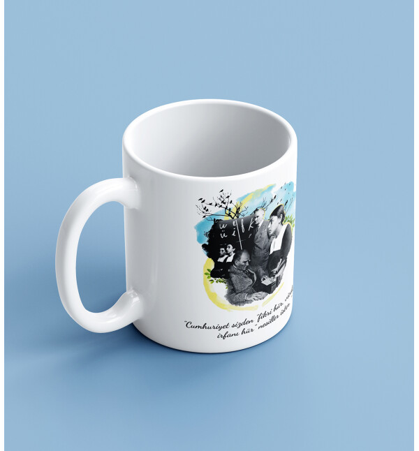 Kendin Tasarla Kişiye Özel İsimli ve Mesajlı Atatürk Tasarımlı Öğretmene Kupa Bardak