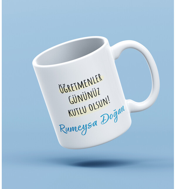 Kendin Tasarla Kişiye Özel İsimli ve Mesajlı Atatürk Tasarımlı Öğretmene Kupa Bardak