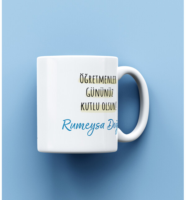 Kendin Tasarla Kişiye Özel İsimli ve Mesajlı Atatürk Tasarımlı Öğretmene Kupa Bardak