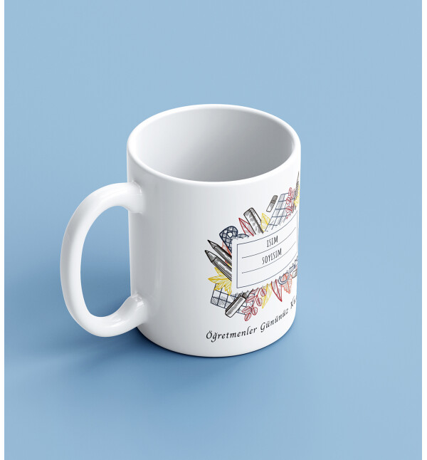 Kendin Tasarla Kişiye Özel İsimli ve Mesajlı Etiket Tasarımlı Öğretmene Kupa Bardak