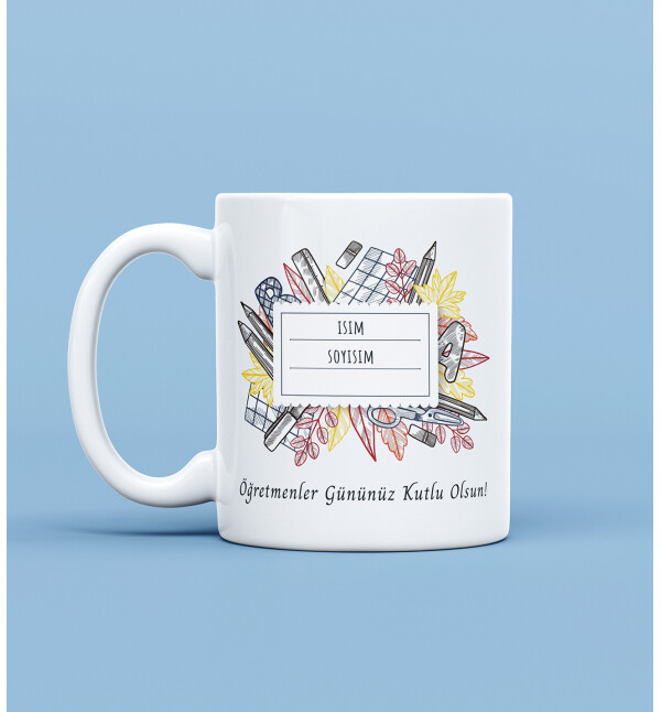 Kendin Tasarla Kişiye Özel İsimli ve Mesajlı Etiket Tasarımlı Öğretmene Kupa Bardak