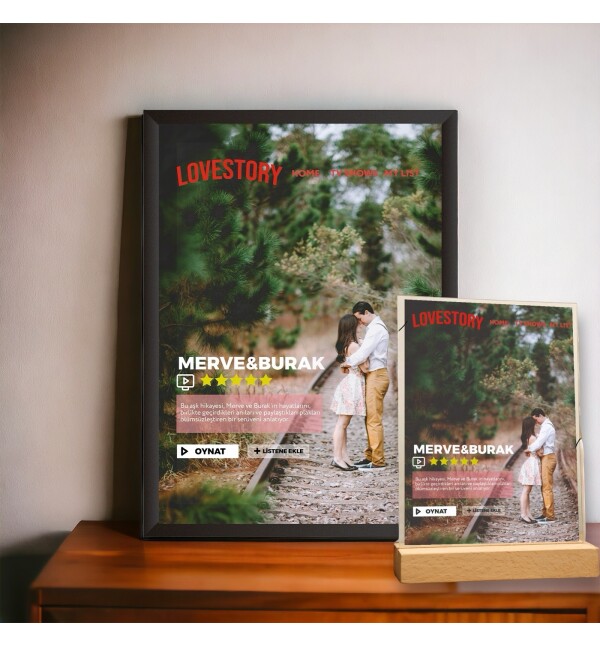 Kendin Tasarla Kişiye Özel Netflix Tasarım Film Afiş Poster 21x30cm Çerçereve ve 17x11cm Masaüstü Çerçeve Hediye Seti Sevgililer Gününe Özel