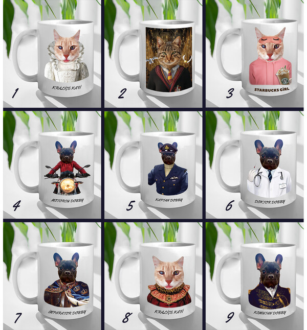 Kişiselleştirilebilir Evcil Hayvan Fotoğraflı Karikatür Tasarım Seçenekli Pet Kupa Bardak