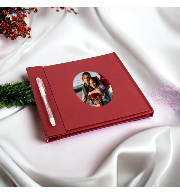 Kişiye Özel 12 Adet 10x10 Fotoğraf Baskısı Dahil Beyaz Kalemli Kırmızı Anı Defteri Sevgililer Günü Hediyesi