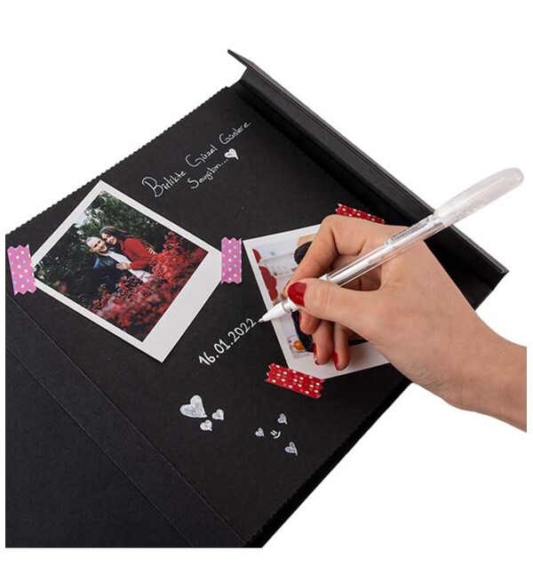 Kişiye Özel 12 Adet 10x10 Fotoğraf Baskısı Dahil Beyaz Kalemli Kırmızı Anı Defteri Sevgililer Günü Hediyesi