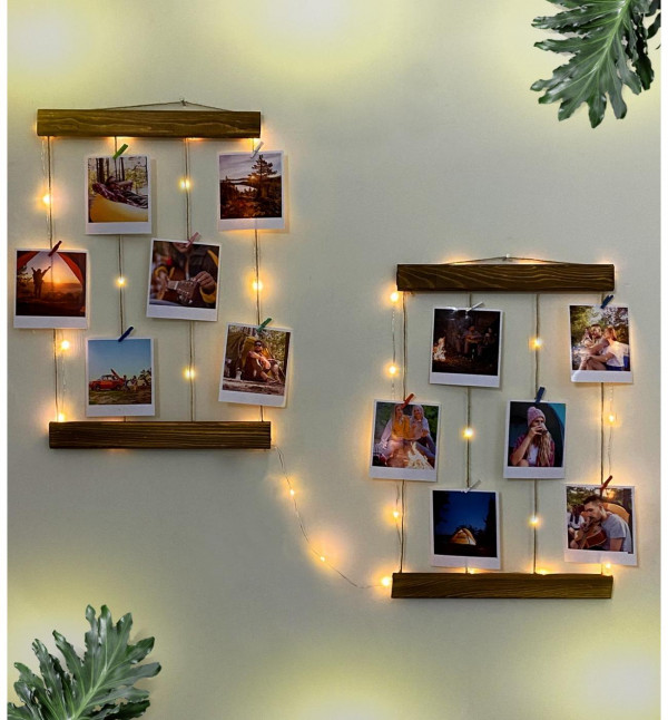 Kişiye Özel 12 Fotoğraflı Led Işıklı 2 Adet İpli Askılı Fotoğraf Çerçevesi
