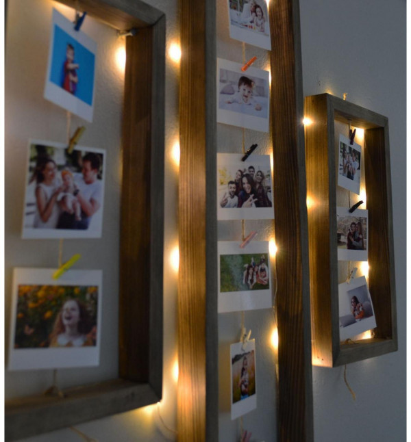 Kişiye Özel 12 Fotoğraflı Led Işıklı 3lü Takım Dikdörtgen Fotoğraf Anı Çerçevesi