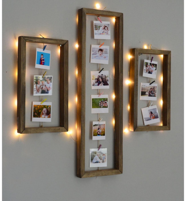 Kişiye Özel 12 Fotoğraflı Led Işıklı 3lü Takım Dikdörtgen Fotoğraf Anı Çerçevesi