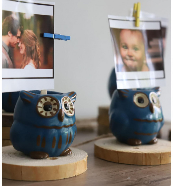 Kişiye Özel 5 Fotoğraflı Mavi Baykuş Tasarımlı 5li Biblo Seti