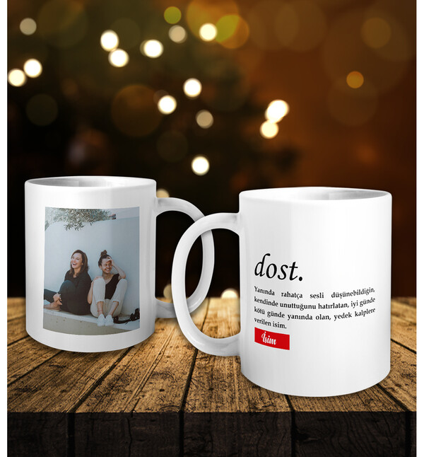 Kişiye Özel Fotoğraflı Dost Kelimeli Kupa Bardak