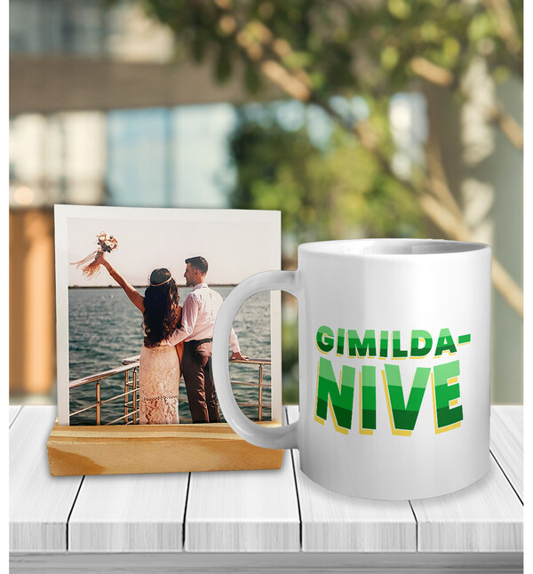 Kişiye Özel Fotoğraflı Ege Şivesi Gımıldanıve Kupa ve Fotoğraf Çerçeveli Hediye Seti oh891
