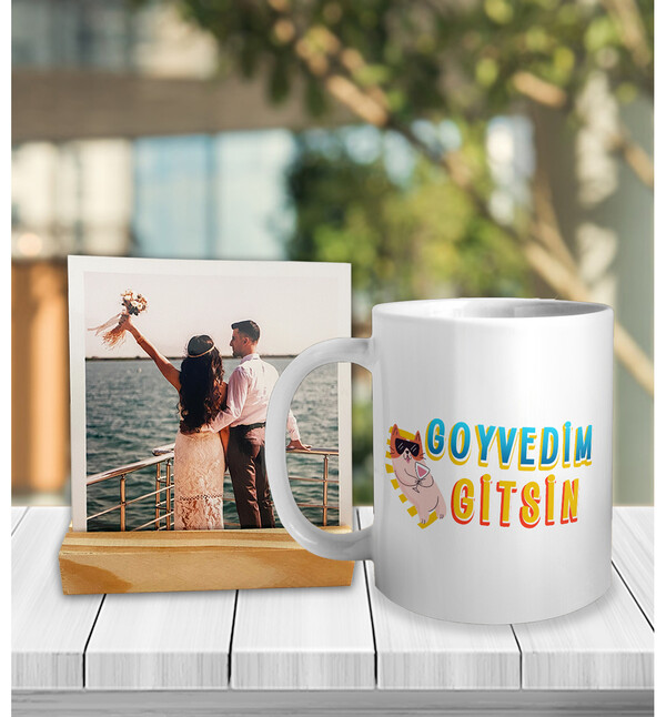 Kişiye Özel Fotoğraflı Ege Şivesi Goyvedim Gitsin Kupa ve Fotoğraf Çerçeveli Hediye Seti oh894