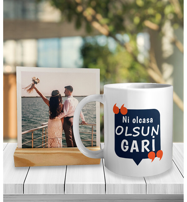 Kişiye Özel Fotoğraflı Ege Şivesi Ni Olacasa Olsun Gari Kupa ve Fotoğraf Çerçeveli Hediye Seti oh896