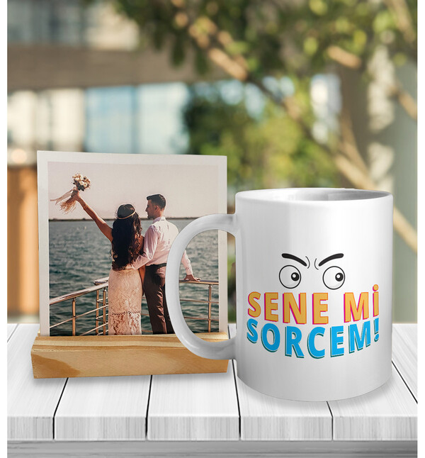 Kişiye Özel Fotoğraflı Ege Şivesi Sene Mi Sorcem Kupa ve Fotoğraf Çerçeveli Hediye Seti oh897