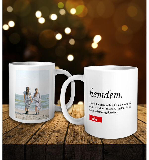 Kişiye Özel Fotoğraflı Hemdem Kelimeli Kupa Bardak