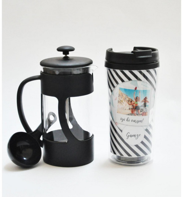 Kişiye Özel Fotoğraflı Termos Ve French Press Hediye Seti