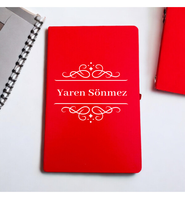 Kişiye Özel İsimli Çiçekli Tasarım Kırmızı Defter Ajanda