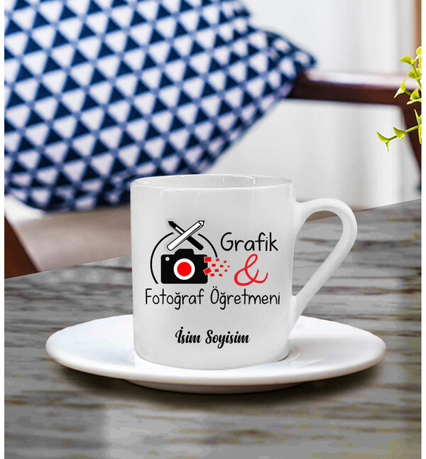 Kişiye Özel İsimli Grafik ve Fotoğraf Tasarım Öğretmeni Tasarımlı Türk Kahvesi Fincanı oh1174