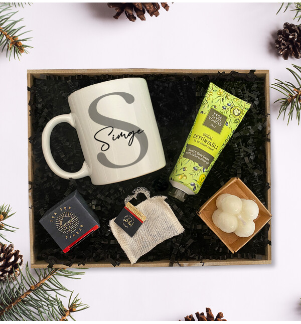 Kişiye Özel İsimli Kupa Bubble Mumlu Krem ve Çay Hediye Kutusu