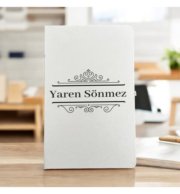 Kişiye Özel İsimli Taç Tasarım Siyah Beyaz Ajanda ve Beyaz Kupa Bardak