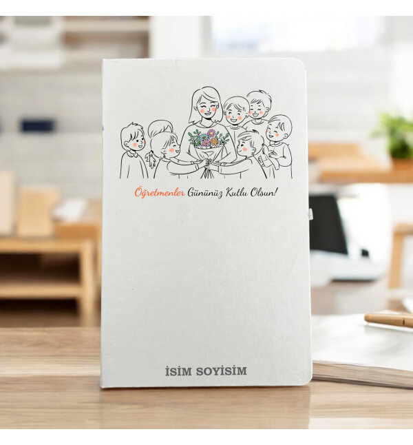 Kişiye Özel İsimli ve Mesajlı Öğretmenler Gününe Özel Öğretmene Sevgi Temalı Beyaz Defter Ajanda