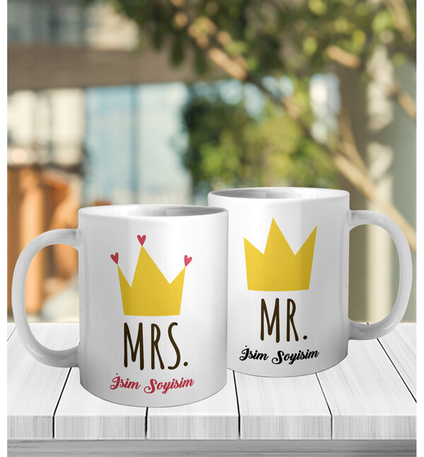 Kişiye Özel İsimli ve Mrs. Mr. Çift Kupa Hediye Seti oh873