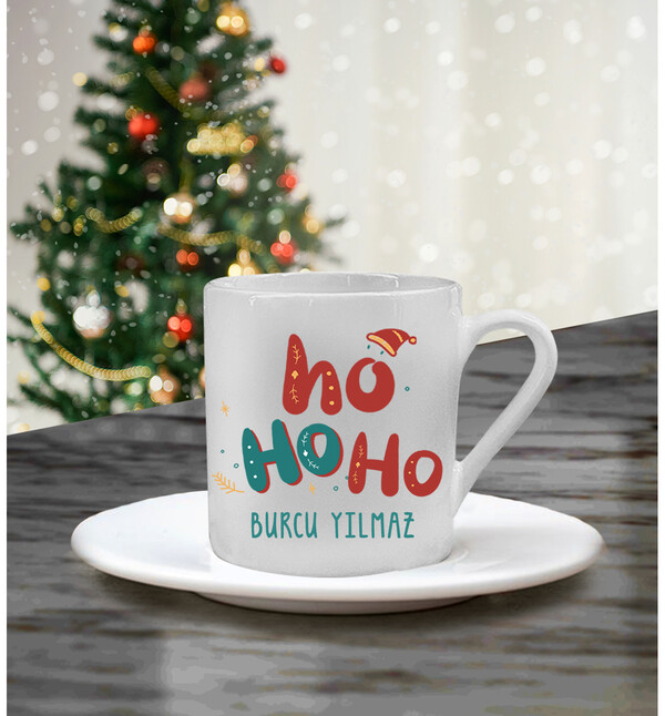 Kişiye Özel İsimli Yılbaşı Noel Baba Sesi Tasarımlı Türk Kahvesi Fincanı oh1262