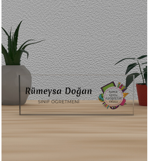 Kişiye Özel Kendin Tasarla Okul İsimli Öğretmene Meslek Ünvan Masa Üstü İsimlik