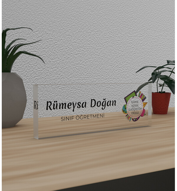 Kişiye Özel Kendin Tasarla Okul İsimli Öğretmene Meslek Ünvan Masa Üstü İsimlik