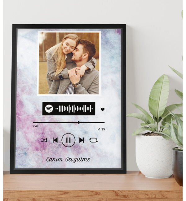 Kişiye Özel Spotify Tasarımlı, Mesajlı ve Fotoğraflı Siyah 21x30 Çerçeve oh936