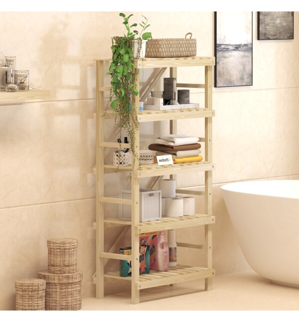 Kitaplık Banyo Dolabı Ahşap 5 Raflı Banyo Düzenleyici Çok Amaçlı Dolap czg nat mob200