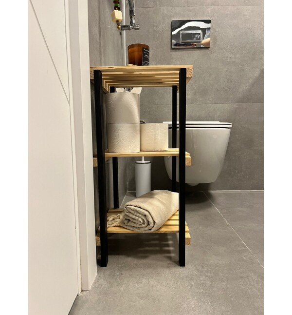 Masif Ahşap 3 Katlı Banyo Düzenleyici Premium Banyo Rafı Havluluk Mob155