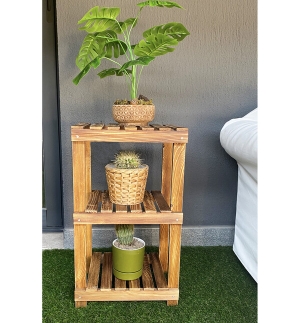 Masif Ahşap 3 Katlı Saksılık Çiçeklik Banyo Rafı Dekoratif Banyo Düzenleyici Ykmmob113