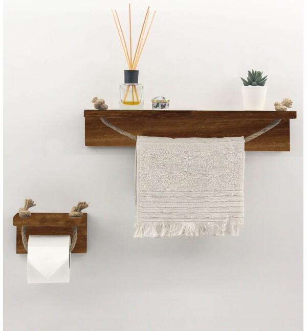 Masif Ahşap Jüt Ipli Banyo Takımı Wc Havluluk Wdn140