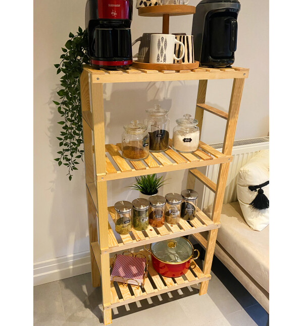 Natural Doğal Ahşap 4 Katlı Kitaplık Banyo Düzenleyici Banyo Mutfak Dolabı Çok Amaçlı Düzenleyici Raf Mob116