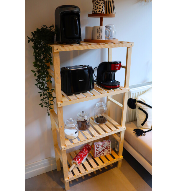 Natural Doğal Ahşap 4 Katlı Kitaplık Banyo Düzenleyici Banyo Mutfak Dolabı Çok Amaçlı Düzenleyici Raf Mob116