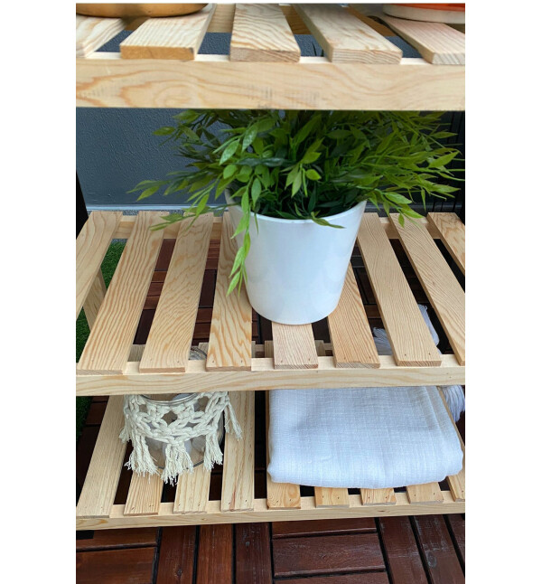 Premium Ahşap 3 Raflı Saksı Standı Salon Bahçe Çiçekliği Ahşap Saksılık Mob152