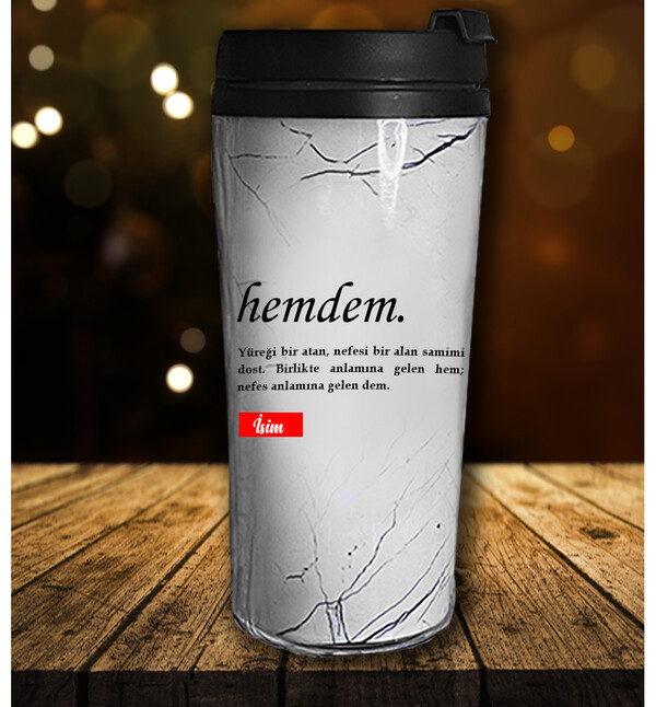 Premium Kişiye Özel Fotoğraflı Hemdem Kelimeli Termos Filtre Kahve