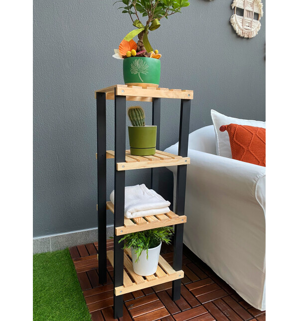 Premium Serisi Ahşap 4 Katlı Saksılık Balkon Bahçe Çiçeklik Çok Amaçlı Saksı Standı Mob146