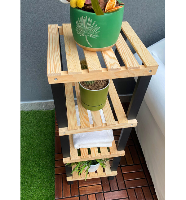 Premium Serisi Ahşap 4 Katlı Saksılık Balkon Bahçe Çiçeklik Çok Amaçlı Saksı Standı Mob146