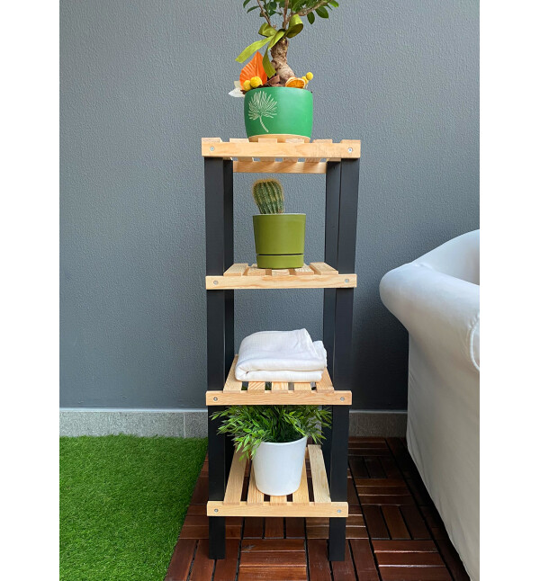 Premium Serisi Ahşap 4 Katlı Saksılık Balkon Bahçe Çiçeklik Çok Amaçlı Saksı Standı Mob146