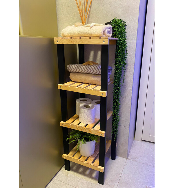 Premium Serisi Ahşap 4 Katlı Saksılık Balkon Bahçe Çiçeklik Çok Amaçlı Saksı Standı Mob146